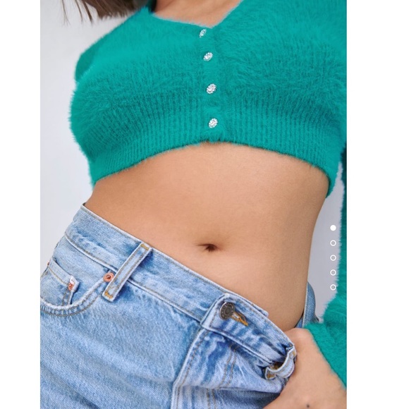 ZARA FAUX FUR KNIT JACKET GREEN / BLUE SIZE L - Picture 3 of 5